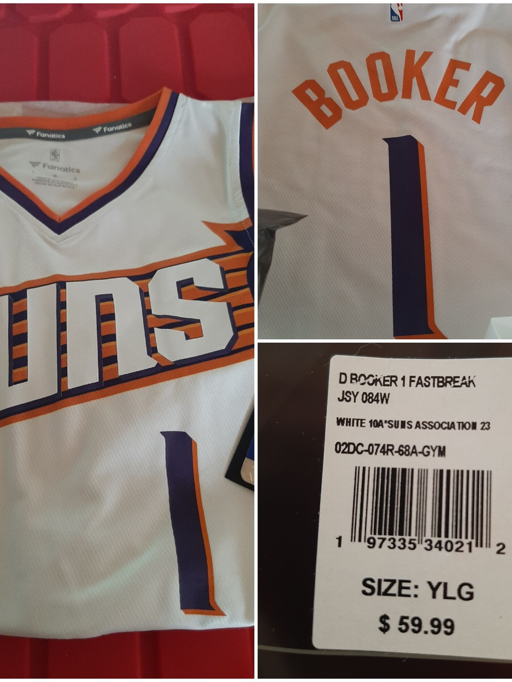 Fanatics White Phoenix Suns Devin Booker #1 Jersey Youth Large Brand New